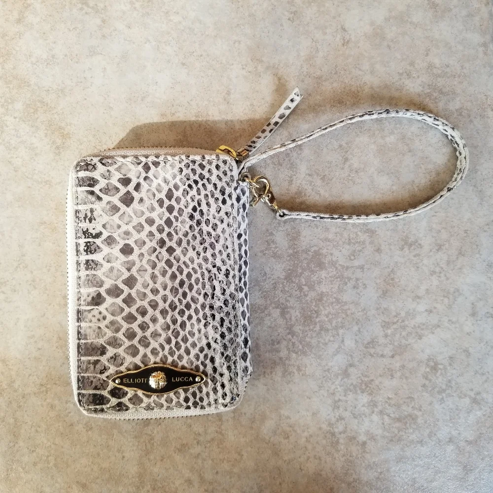 Elliott Lucca Grey Snakeskin Wristlet